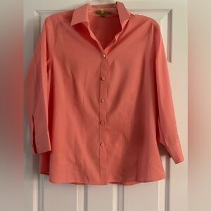 Alex Marie Women’s Orange Button Down Shirt Wrinkle Free Stretch Size 16